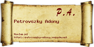 Petrovszky Adony névjegykártya